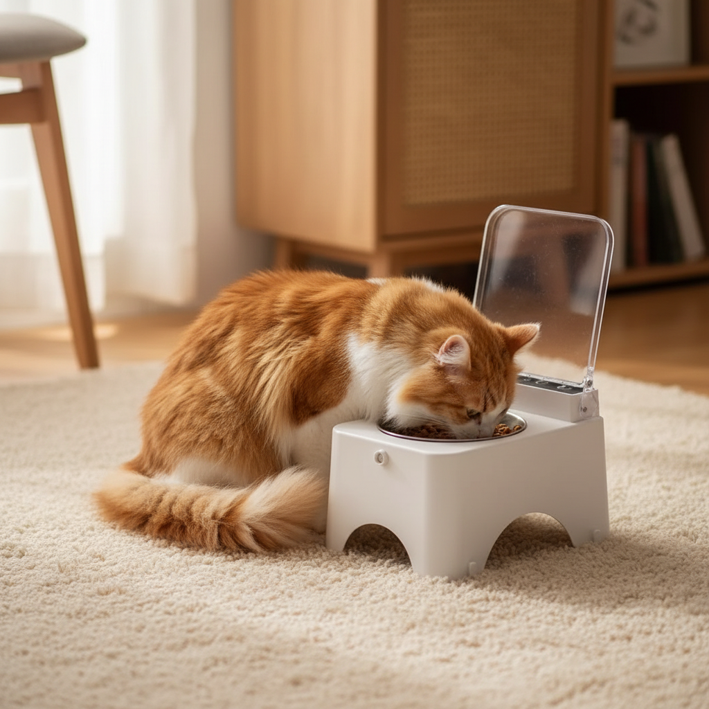 Cat eating from bowl